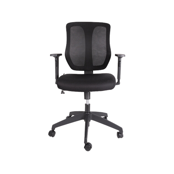 Silla Operativa color Negro con brazos Respaldo En malla de diseño ergonómico Aura Muebles modelo OHE-55