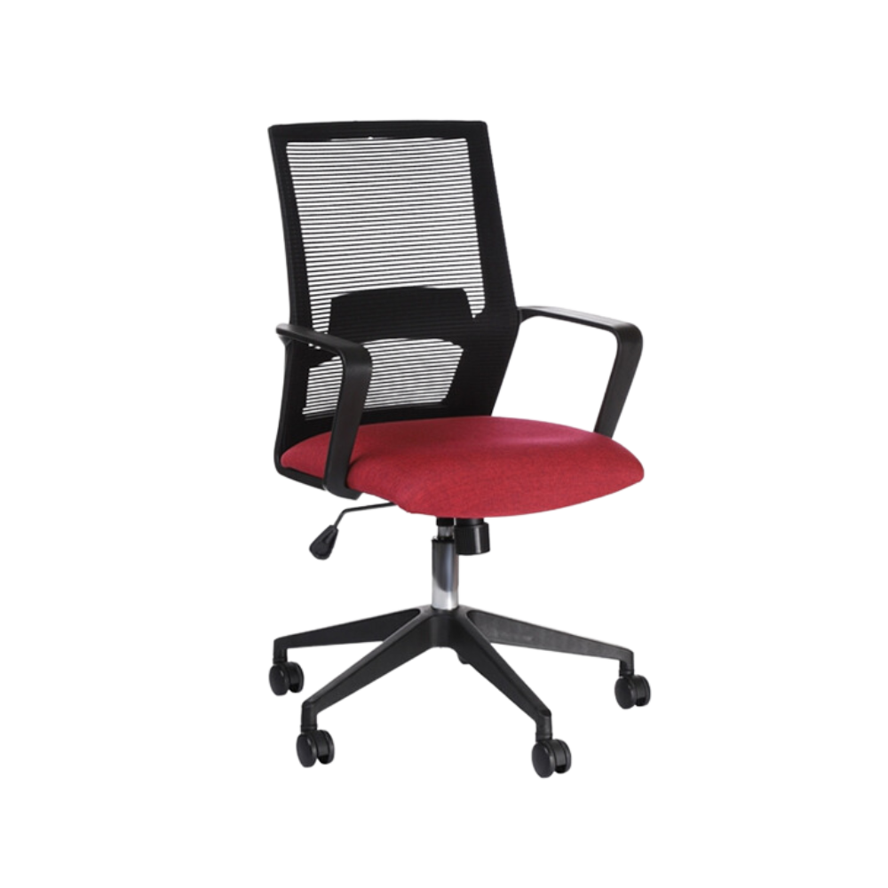 Silla operativa color Negro con asiento color Rojo Aura Muebles modelo SONIK-B