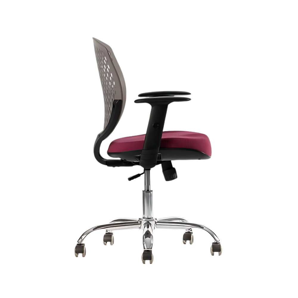 Silla Operativa ZOOM de Aura Muebles Base Cromada es una Silla ergonómica con soporte lumbar y base cromada. Diseño moderno y cómodo perfecto para oficina.