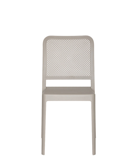 Vista frontal de la silla para exterior AR-401A con respaldo calado.