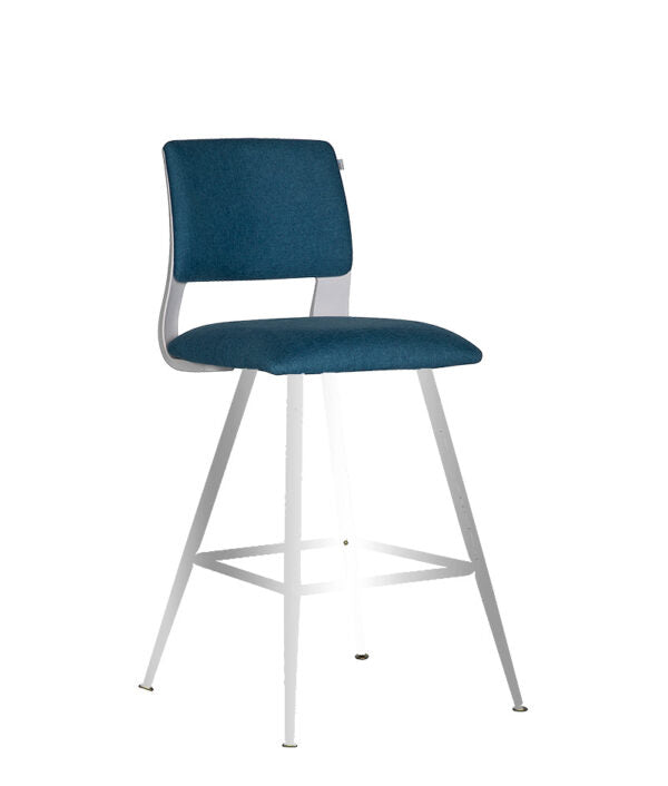 Silla para oficina modelo AD-610 CR en color blanco con tapizado azul.