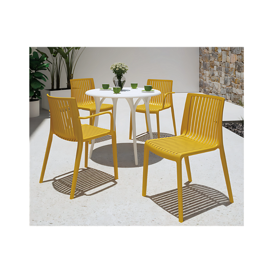 Silla para restaurante MILOS de una sola pieza en polipropileno de alta resistencia y duración para la intemperie resistente a los rayos ultravioleta (UV) Aura Muebles modelo OHV-7203A