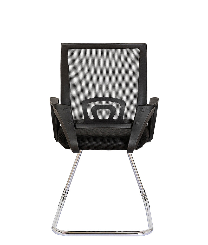 Vista trasera de la silla secretarial negra modelo LK-16 NE con respaldo de malla