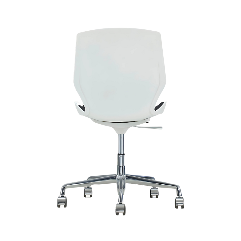 Silla secretarial en concha de polipropileno en color blanco asiento tapizado en tela color negro (de línea) Aura Muebles modelo AB-300