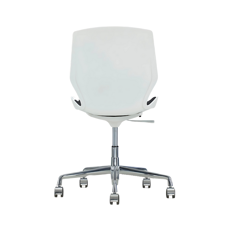 Silla secretarial en concha de polipropileno en color blanco asiento tapizado en tela color negro (de línea) Aura Muebles modelo AB-300