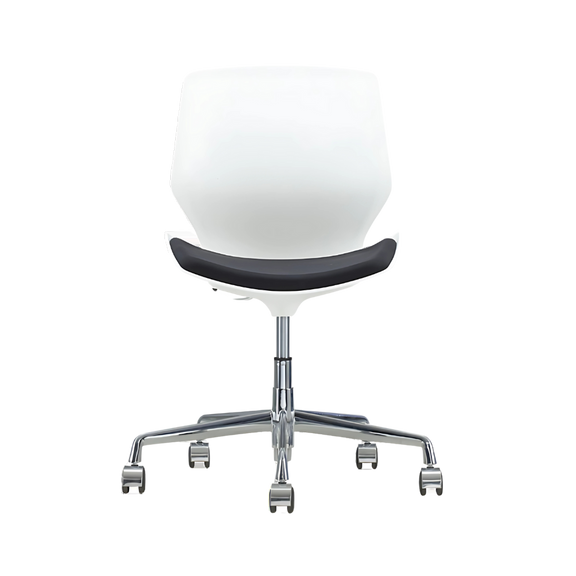 Silla secretarial en concha de polipropileno en color blanco asiento tapizado en tela color negro (de línea) Aura Muebles modelo AB-300