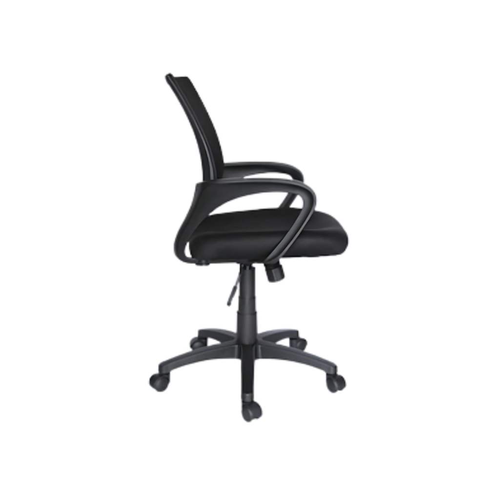 La silla secretarial ECOCHAIR Negra de Aura Muebles es cómoda y ergonómica, proporcionando excelente soporte para la espalda y mejorando la postura.