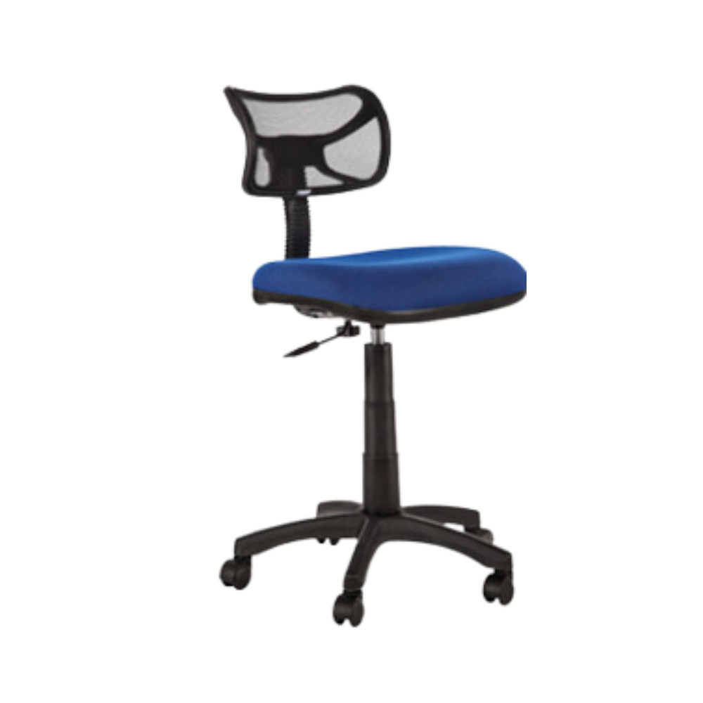 Silla secretarial con respaldo de estructura plástica tapizada en malla únicamente en color negro, asiento de aglomerado de 12 mm. tapizado en variedad de colores, con tapa de polipropileno Aura Muebles modelo M-105