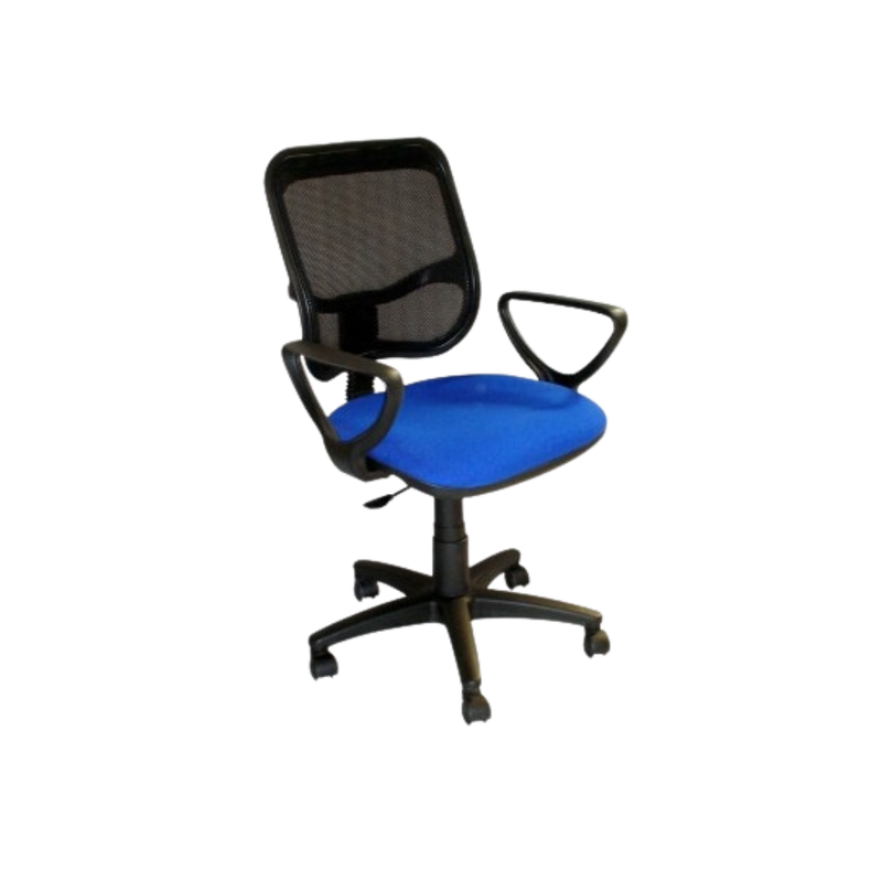 Silla secretarial con respaldo de estructura plástica tapizada en malla únicamente en color negro, asiento de aglomerado de 12 mm tapizado en variedad de colores, con tapa de polipropileno Aura Muebles modelo M-60E