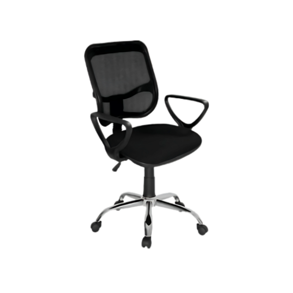 Silla secretarial con respaldo de estructura plástica tapizada en malla únicamente en color negro, asiento de aglomerado de 12 mm tapizado en variedad de colores, con tapa de polipropileno Aura Muebles modelo M-60E