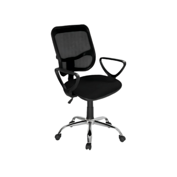 Silla secretarial con respaldo de estructura plástica tapizada en malla únicamente en color negro, asiento de aglomerado de 12 mm tapizado en variedad de colores, con tapa de polipropileno Aura Muebles modelo M-60E