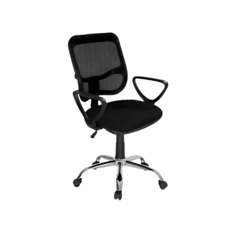 Silla secretarial con respaldo de estructura plástica tapizada en malla únicamente en color negro, asiento de aglomerado de 12 mm tapizado en variedad de colores, con tapa de polipropileno Aura Muebles modelo M-60E