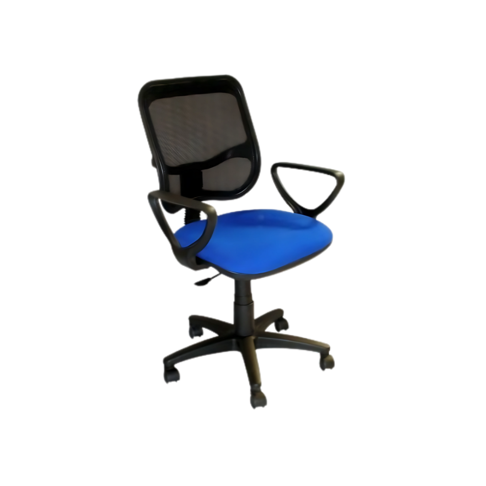 Silla secretarial con respaldo de estructura plástica tapizada en malla únicamente en color negro, asiento de aglomerado de 12 mm tapizado en variedad de colores, con tapa de polipropileno Aura Muebles modelo M-60E