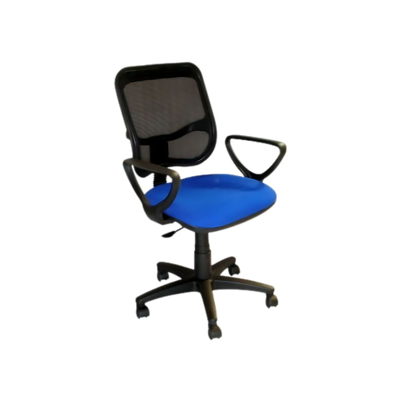 Silla secretarial con respaldo de estructura plástica tapizada en malla únicamente en color negro, asiento de aglomerado de 12 mm tapizado en variedad de colores, con tapa de polipropileno Aura Muebles modelo M-60E