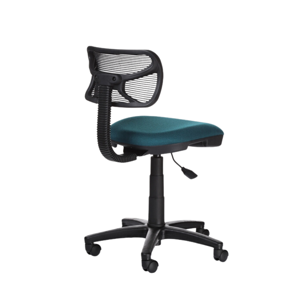 silla secretarial con mecanismo Fijo y ajuste de altura de asiento neumático por palanca. Ajuste de profundidad de asiento por perilla Aura Muebles modelo WALLY