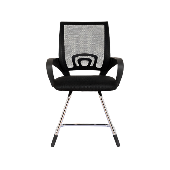 Silla secretarial LK-16 NE con respaldo de malla y base trineo cromada. Comodidad y diseño profesional para tu oficina.