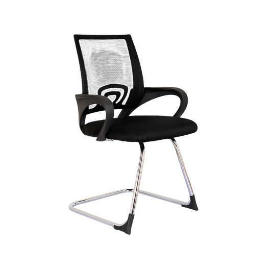 Silla secretarial LK-16 NE con respaldo de malla y base trineo cromada. Comodidad y diseño profesional para tu oficina.