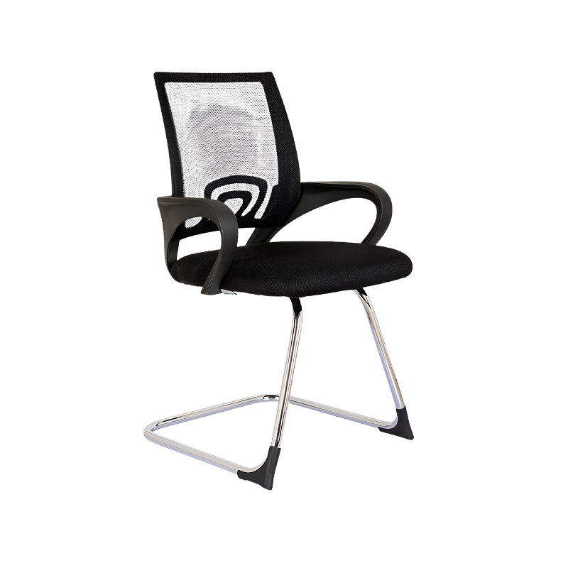 Silla secretarial LK-16 NE con respaldo de malla y base trineo cromada. Comodidad y diseño profesional para tu oficina.