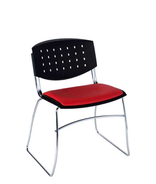 Silla de visita modelo A-290 CRL con estructura cromada y asiento tapizado en color rojo