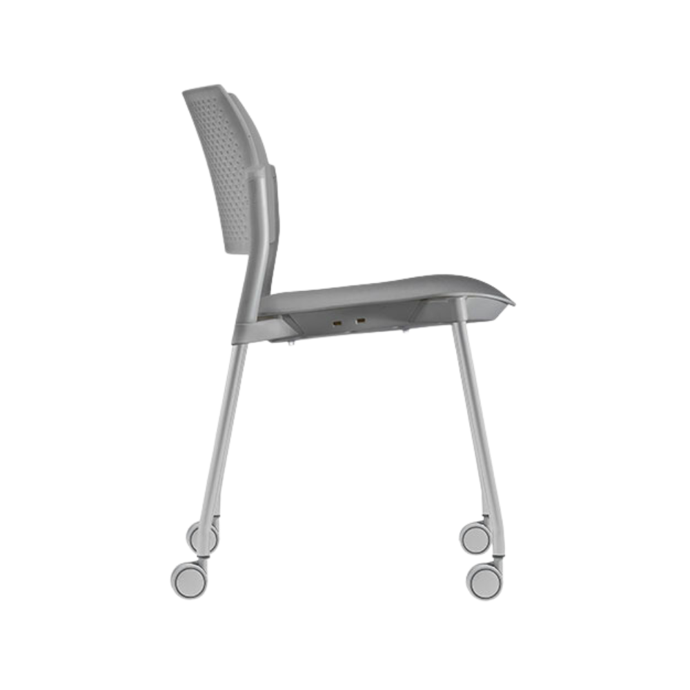 Silla de visita KYOS Estructura De acero tubular de 7/8" de diámetro calibre 14 con acabado en pintura epóxica (electrostática) color negro mate o gris y con rodajas giratorias tipo dual en color gris Aura Muebles modelo OHV-311