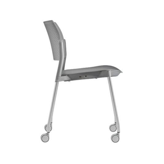 Silla de visita KYOS Estructura De acero tubular de 7/8" de diámetro calibre 14 con acabado en pintura epóxica (electrostática) color negro mate o gris y con rodajas giratorias tipo dual en color gris Aura Muebles modelo OHV-311