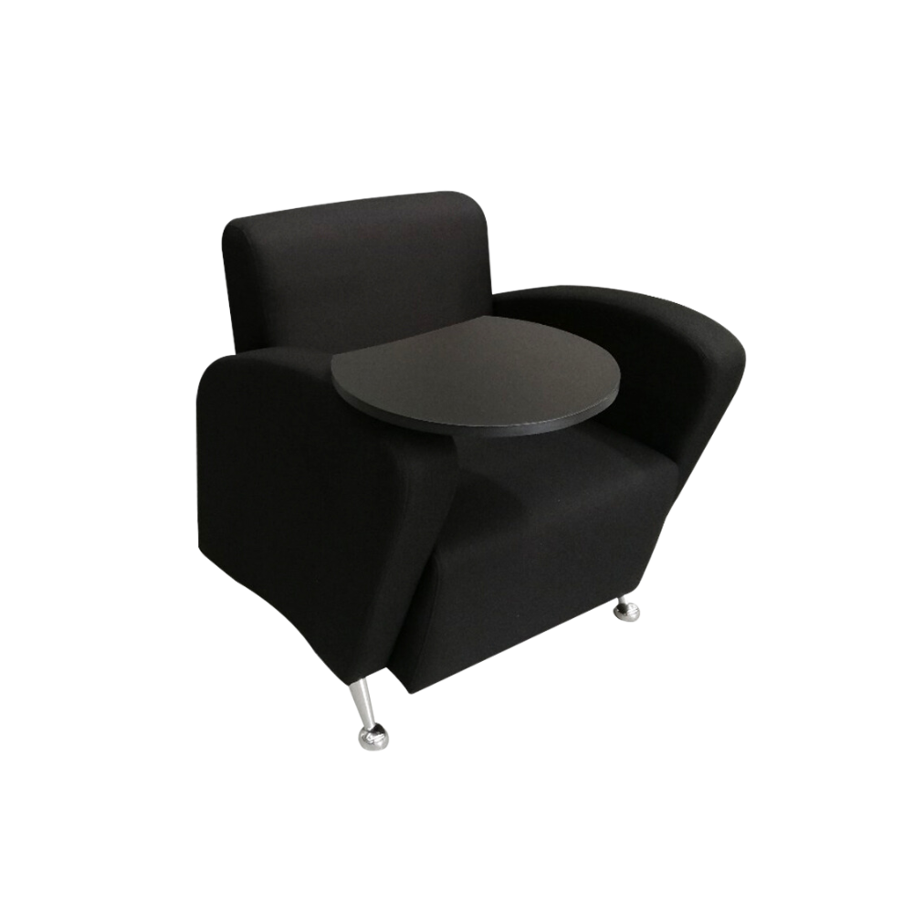 Sillón confortable Armazón de madera de pino sólido de 1" de espesor y triplay de 15 mm. paleta giratoria de triplay con fórmica pvc y soporte metálico reforzado para paleta patas metálicas cromadas Aura Muebles modelo GALES escolar