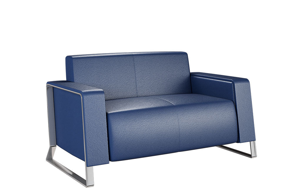 Vista frontal del sillón de visita de 2 plazas modelo Sofa Element en tapizado azul, ideal para espacios ejecutivos.