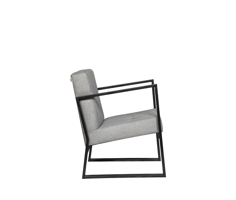 Vista lateral del sillón de visita modelo BERLIN-1P en tela gris y base moderna