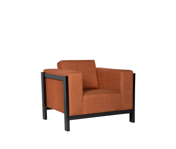 Sillón de visita modelo COPENHAGUEN-1P vista en ángulo, tapizado en color terracota