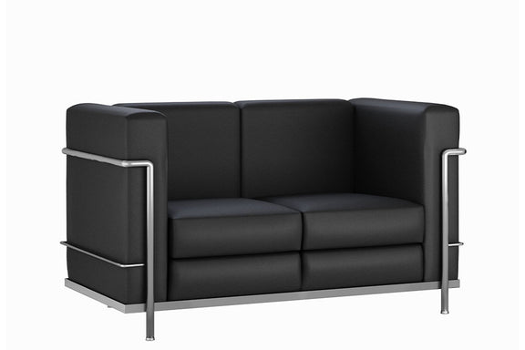 Sillón de visita de 2 plazas modelo Cubic con estructura cromada y tapizado en vinil negro
