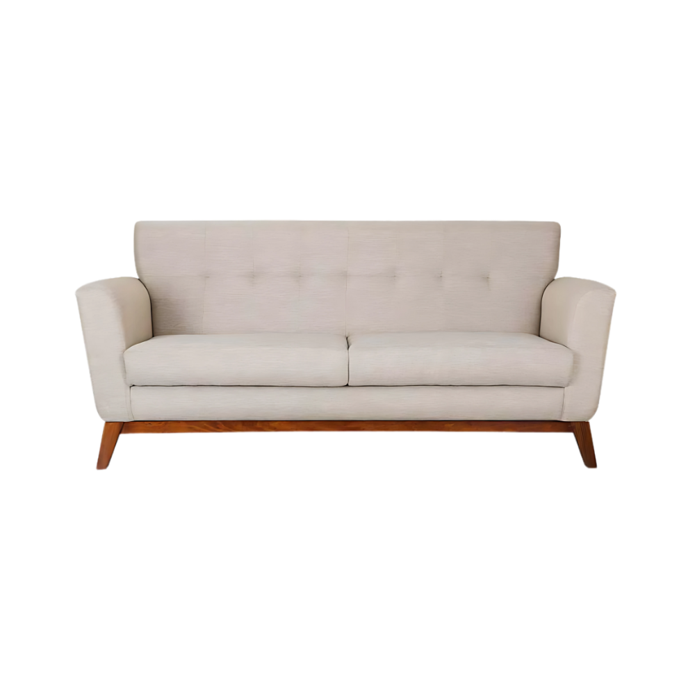 Sillón de visita modelo LYON-2P de dos plazas con estructura de madera y tapizado en tono claro