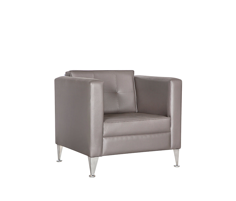 Sillón de visita modelo ROMA-1P vista en ángulo, con patas cromadas y diseño capitonado.