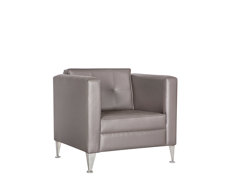 Sillón de visita modelo ROMA-1P vista en ángulo, con patas cromadas y diseño capitonado.