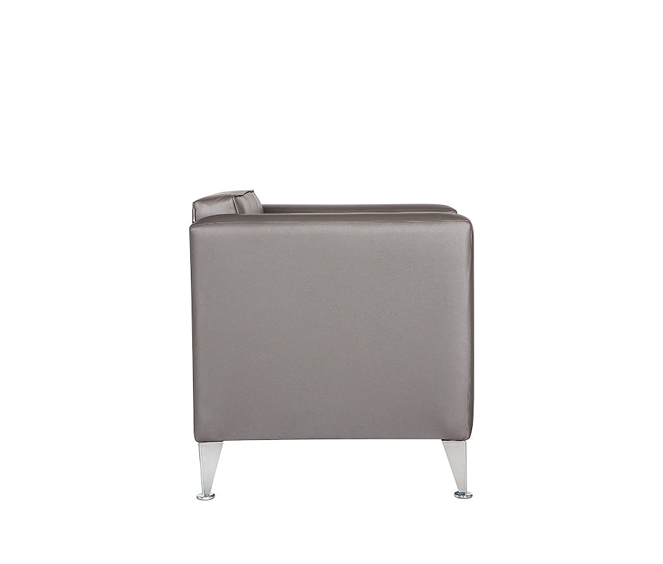 Vista lateral del sillón de visita ROMA-1P con respaldo recto y acabado elegante.