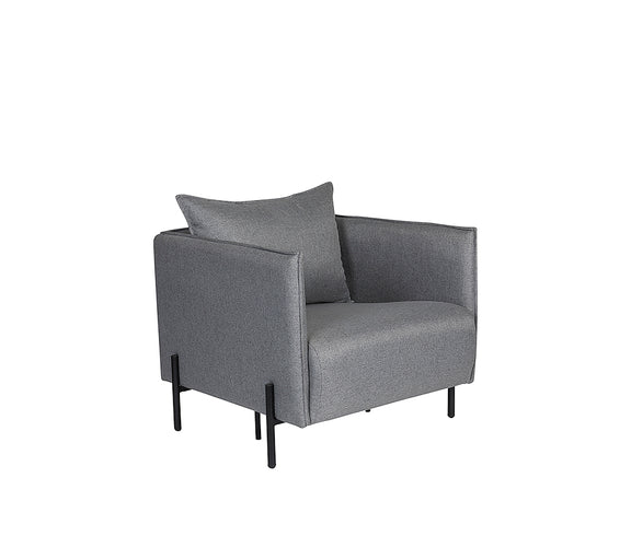 Vista en ángulo del sillón de visita modelo SEUL-1P tapizado en color gris