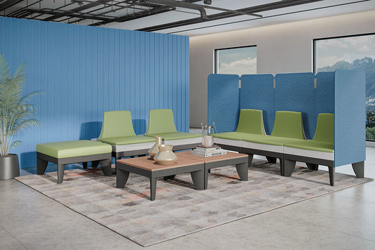 Sofás modulares Sophia en configuración para lobby corporativo moderno