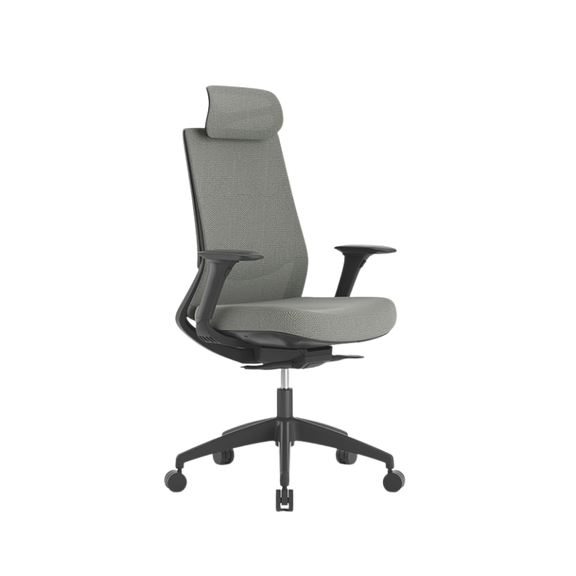 Sillón Ejecutivo Royal Black respaldo alto: malla NeoMesh, cabecera 3D, brazos 4D y asiento tapizado en tela. Confort premium para oficinas modernas.