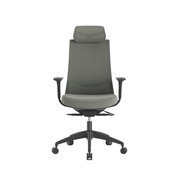 Sillón Ejecutivo Royal Black respaldo alto: malla NeoMesh, cabecera 3D, brazos 4D y asiento tapizado en tela. Confort premium para oficinas modernas.