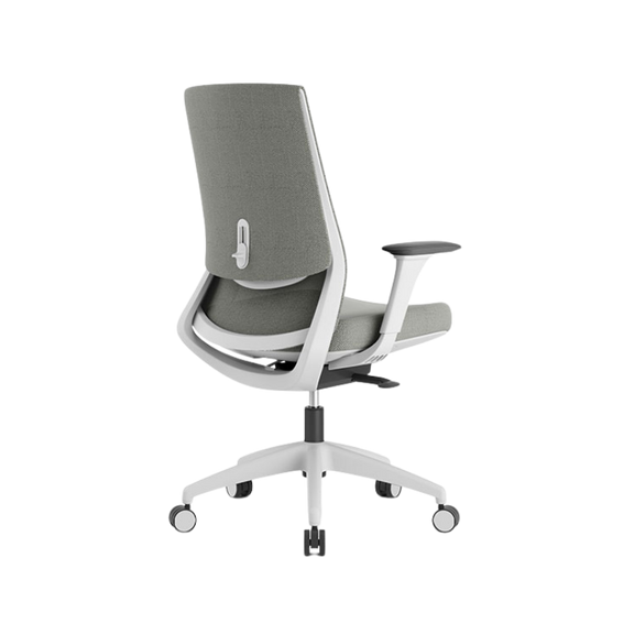 Sillón Ejecutivo Royal White respaldo bajo: brazos 4D, malla NeoMesh, soporte lumbar ajustable y asiento en tela premium. Confort y diseño para oficinas exigentes.