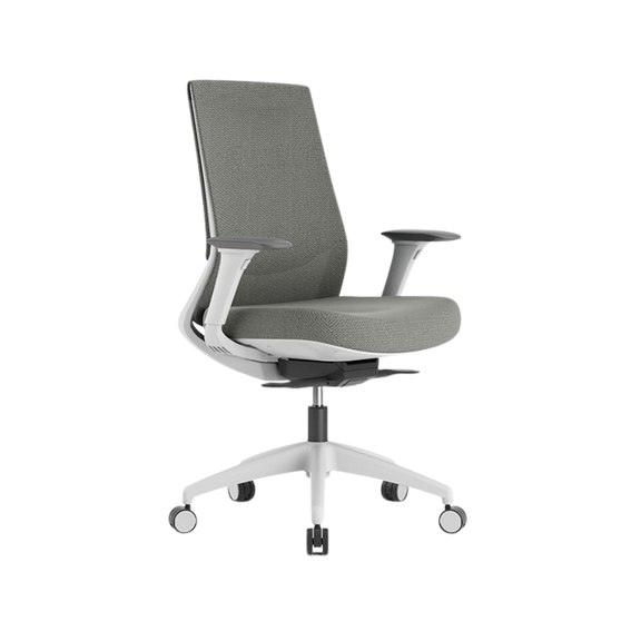Sillón Ejecutivo Royal White respaldo bajo: brazos 4D, malla NeoMesh, soporte lumbar ajustable y asiento en tela premium. Confort y diseño para oficinas exigentes.
