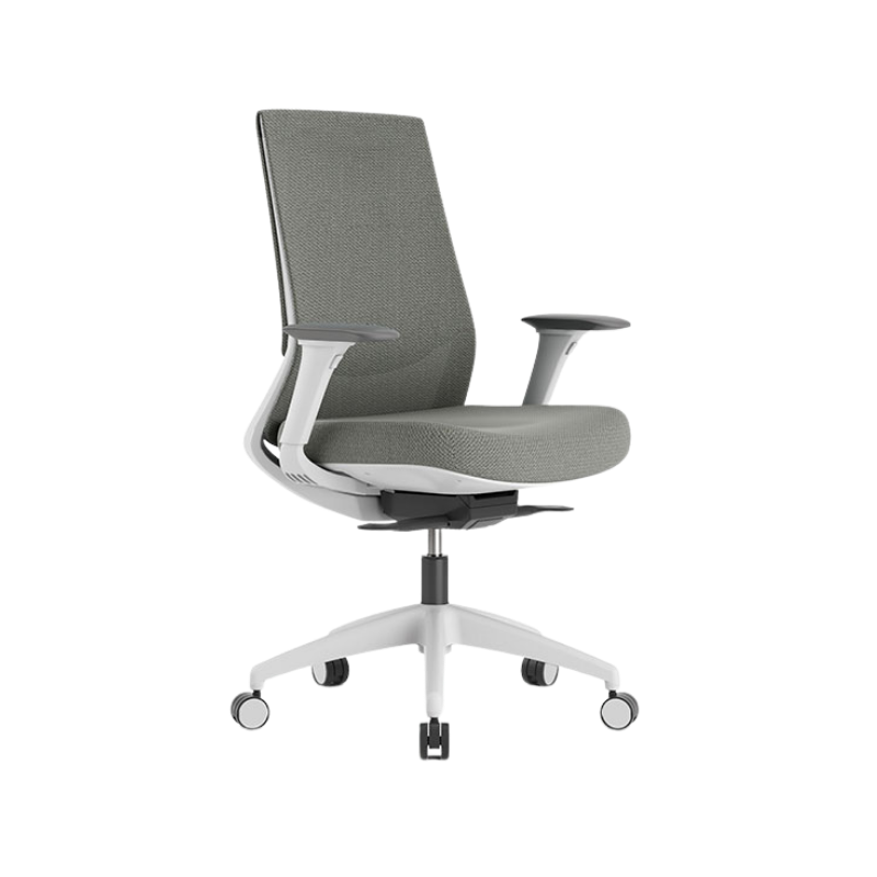Sillón Ejecutivo Royal White respaldo bajo: brazos 4D, malla NeoMesh, soporte lumbar ajustable y asiento en tela premium. Confort y diseño para oficinas exigentes.