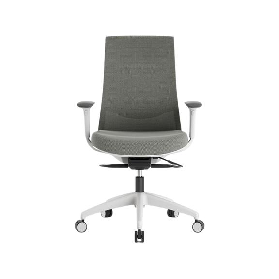 Sillón Ejecutivo Royal White respaldo bajo: brazos 4D, malla NeoMesh, soporte lumbar ajustable y asiento en tela premium. Confort y diseño para oficinas exigentes.
