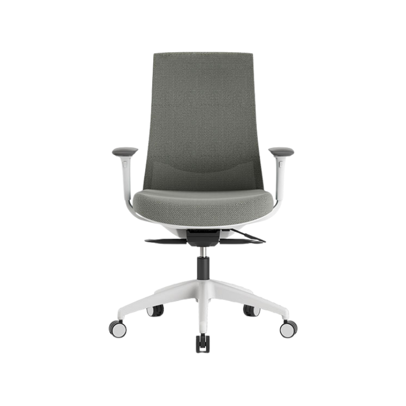 Sillón Ejecutivo Royal White respaldo bajo: brazos 4D, malla NeoMesh, soporte lumbar ajustable y asiento en tela premium. Confort y diseño para oficinas exigentes.