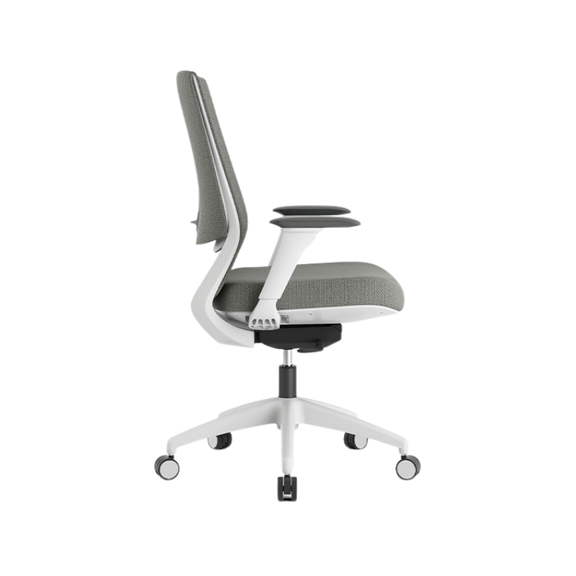 Sillón Ejecutivo Royal White respaldo bajo: brazos 4D, malla NeoMesh, soporte lumbar ajustable y asiento en tela premium. Confort y diseño para oficinas exigentes.