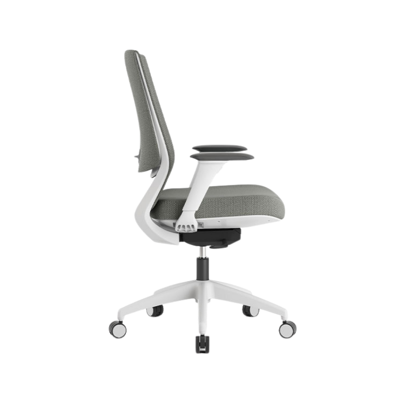 Sillón Ejecutivo Royal White respaldo bajo: brazos 4D, malla NeoMesh, soporte lumbar ajustable y asiento en tela premium. Confort y diseño para oficinas exigentes.
