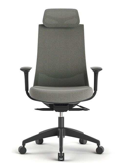 Sillón Ejecutivo Royal Black respaldo alto con cabecera ajustable, vista frontal. Diseño ergonómico con malla NeoMesh.