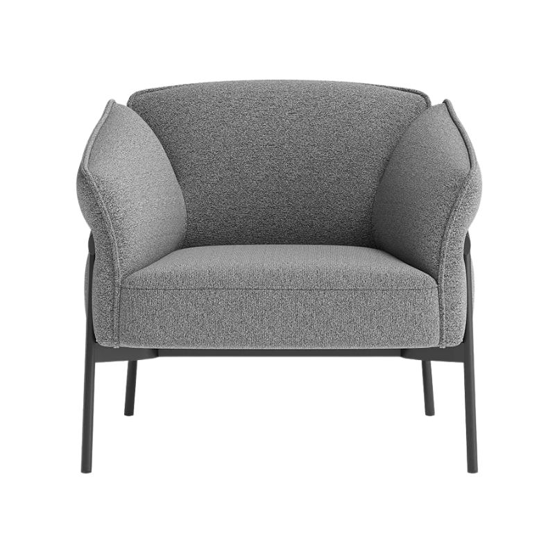 Sillón de espera ISABELA OHM-51001 gris con estructura metálica negra, diseño moderno y elegante para recepción