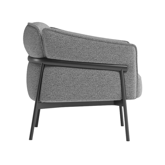 Sillón de espera ISABELA OHM-51001 gris con estructura metálica negra, diseño moderno y elegante para recepción