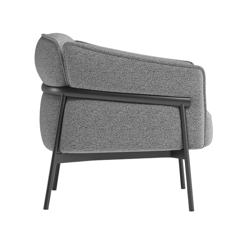 Sillón de espera ISABELA OHM-51001 gris con estructura metálica negra, diseño moderno y elegante para recepción