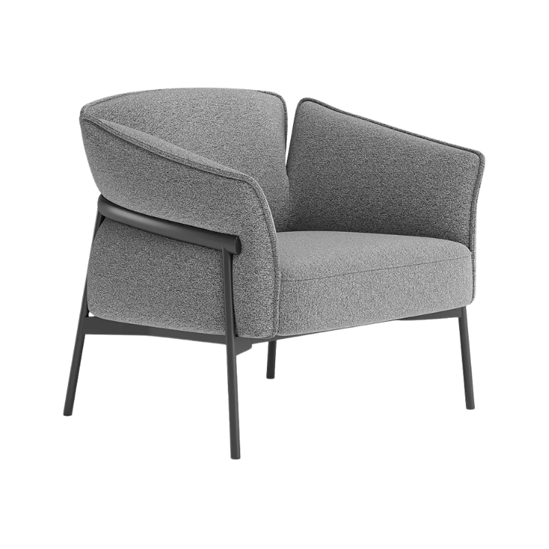 Sillón de espera ISABELA OHM-51001 gris con estructura metálica negra, diseño moderno y elegante para recepción